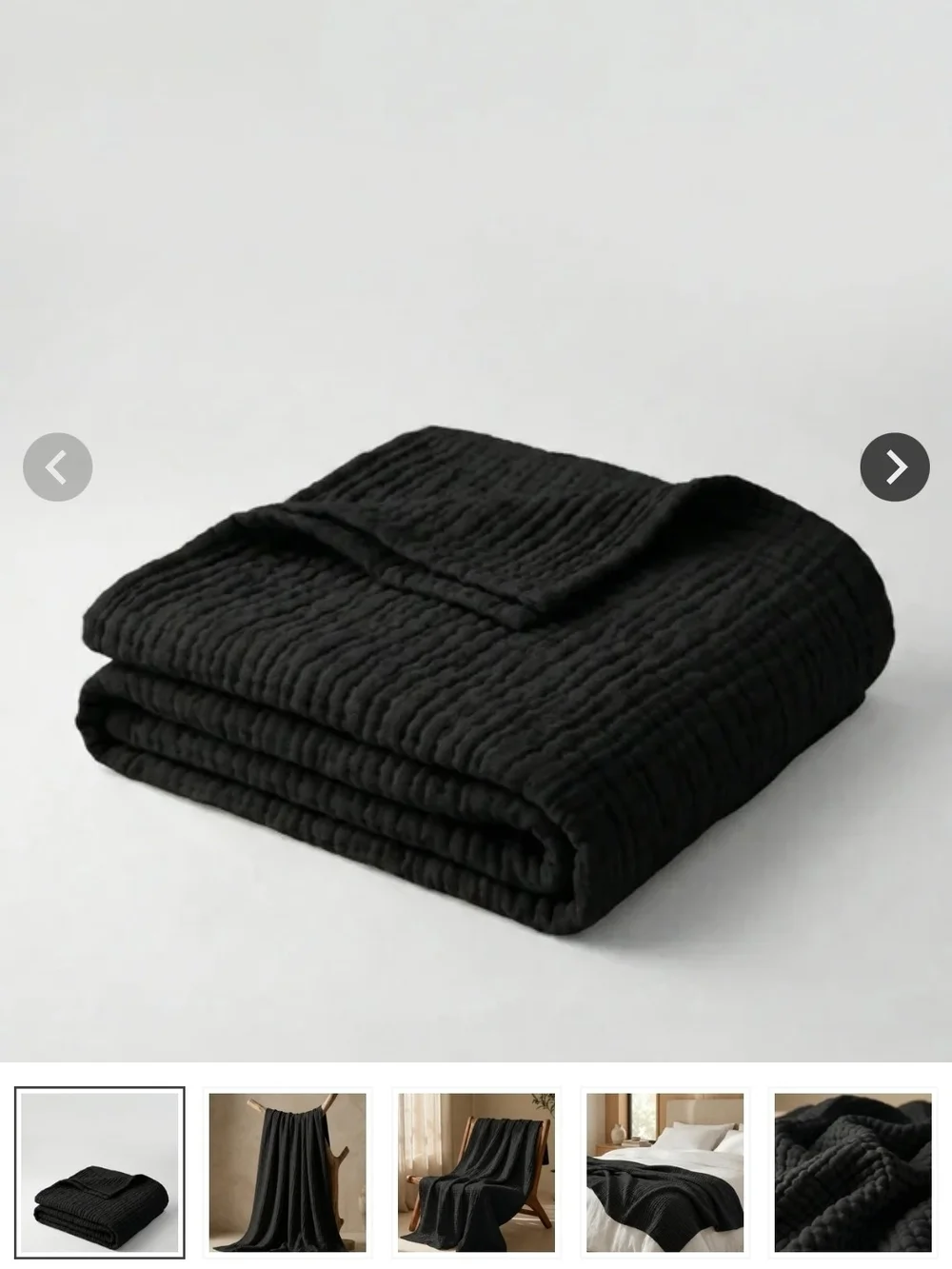 100% Muslin Cotton Blanket in Black